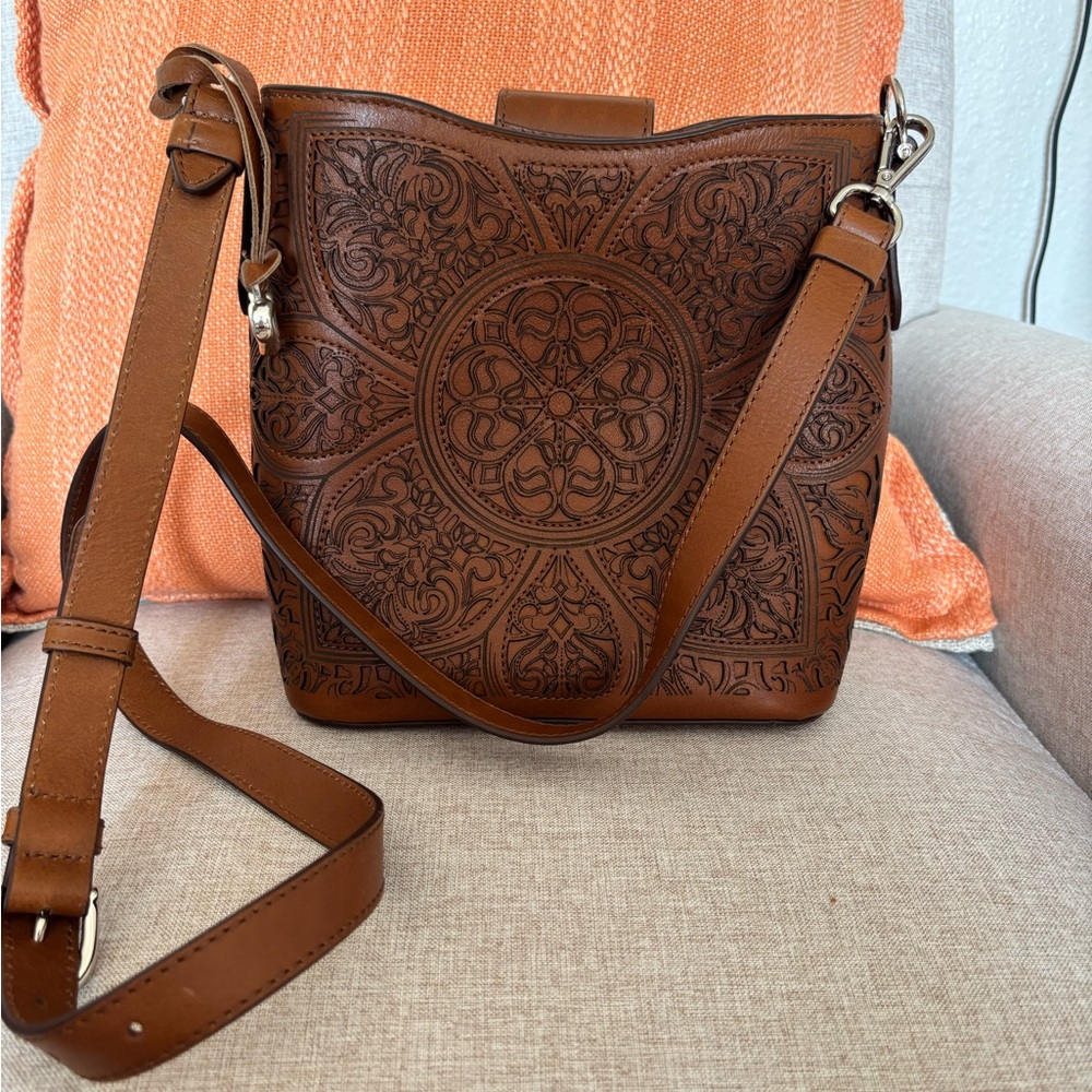 Elegant Brown Embossed Leather Shoulder Bag